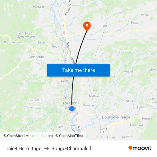 Tain-L'Hermitage to Bougé-Chambalud map