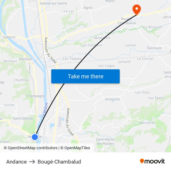 Andance to Bougé-Chambalud map