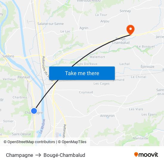 Champagne to Bougé-Chambalud map