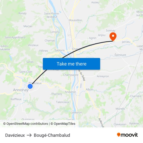 Davézieux to Bougé-Chambalud map