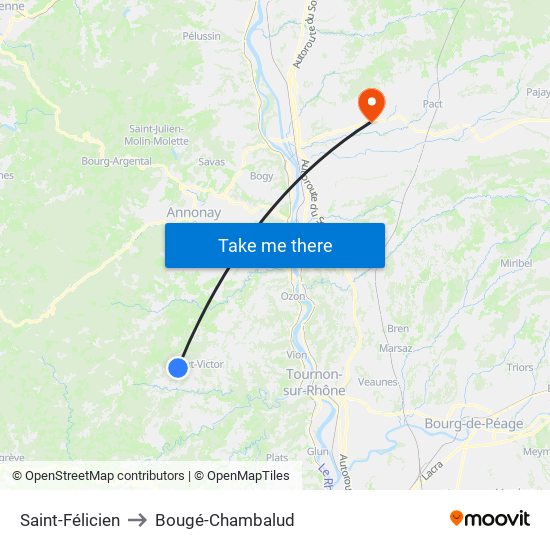 Saint-Félicien to Bougé-Chambalud map