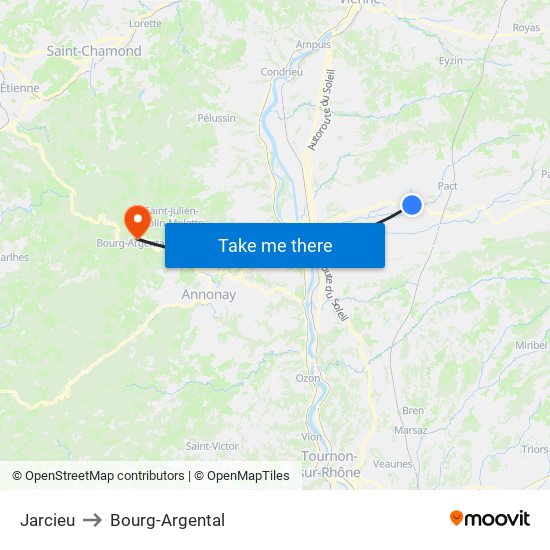 Jarcieu to Bourg-Argental map