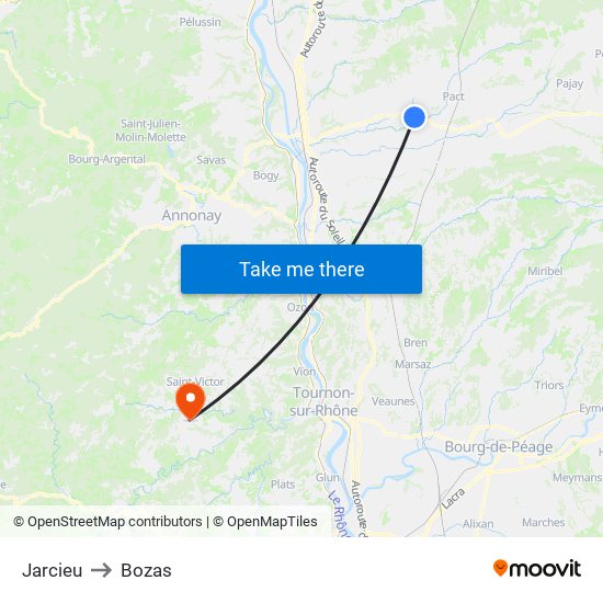 Jarcieu to Bozas map