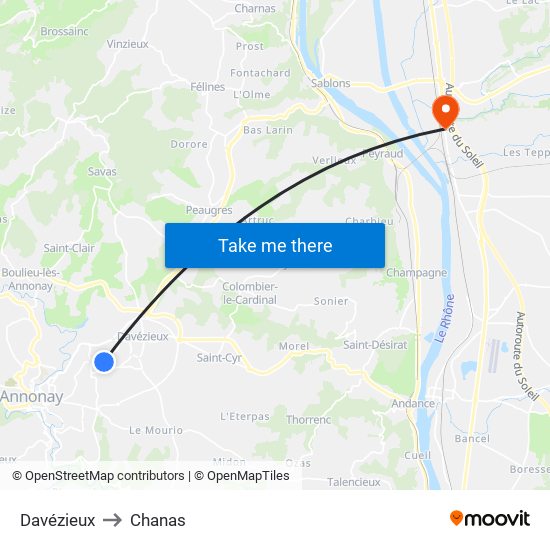 Davézieux to Chanas map