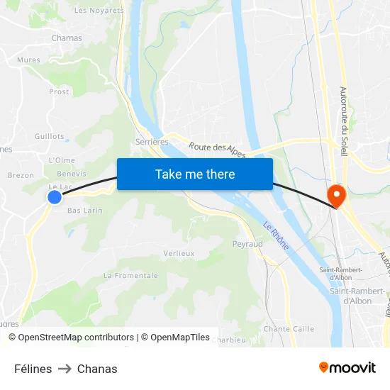 Félines to Chanas map