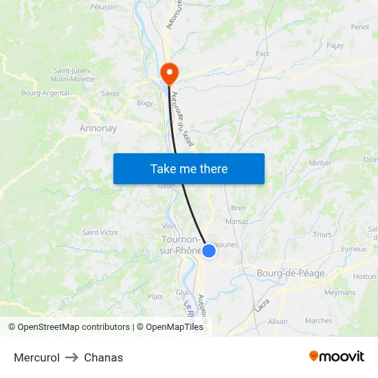 Mercurol to Chanas map