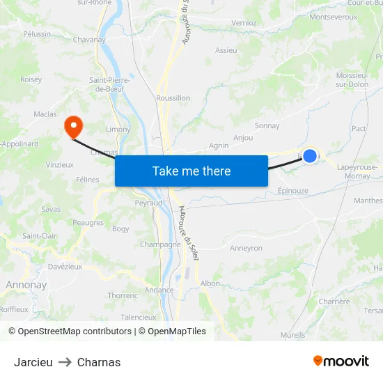 Jarcieu to Charnas map