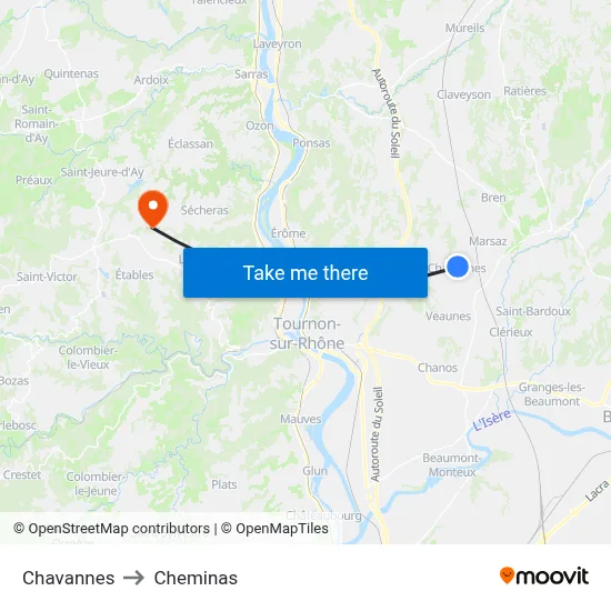 Chavannes to Cheminas map