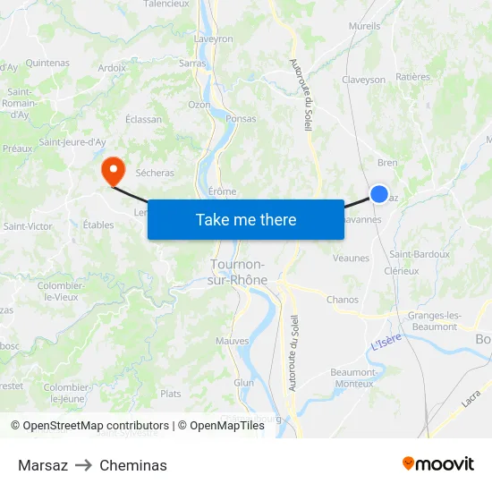 Marsaz to Cheminas map