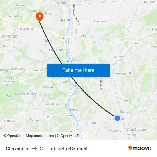 Chavannes to Colombier-Le-Cardinal map
