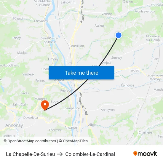 La Chapelle-De-Surieu to Colombier-Le-Cardinal map