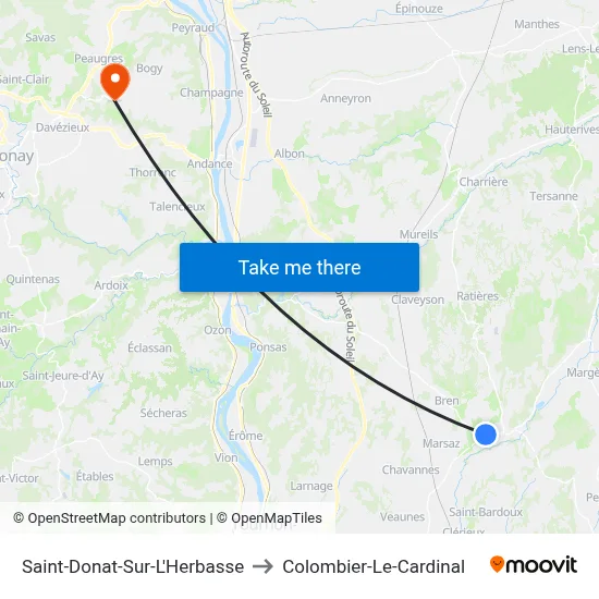 Saint-Donat-Sur-L'Herbasse to Colombier-Le-Cardinal map