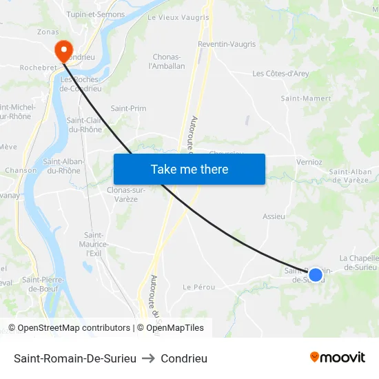 Saint-Romain-De-Surieu to Condrieu map