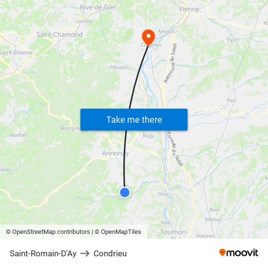 Saint-Romain-D'Ay to Condrieu map