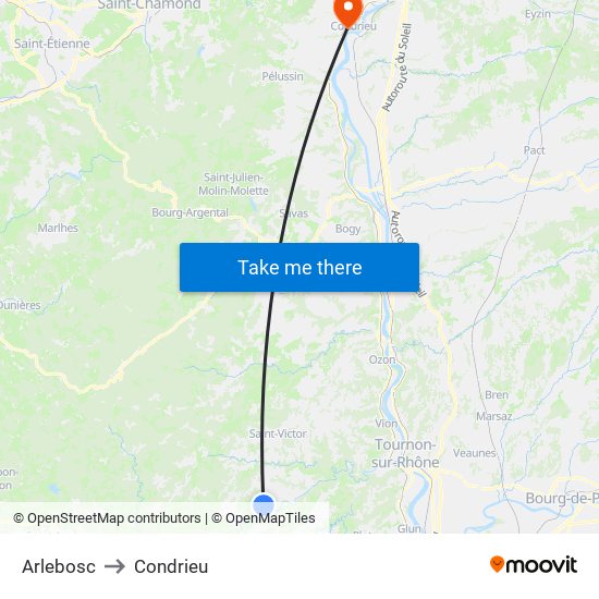 Arlebosc to Condrieu map