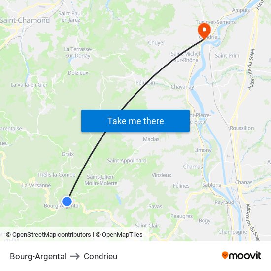 Bourg-Argental to Condrieu map
