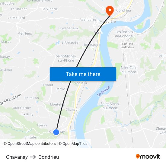Chavanay to Condrieu map