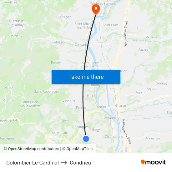Colombier-Le-Cardinal to Condrieu map