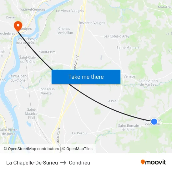 La Chapelle-De-Surieu to Condrieu map