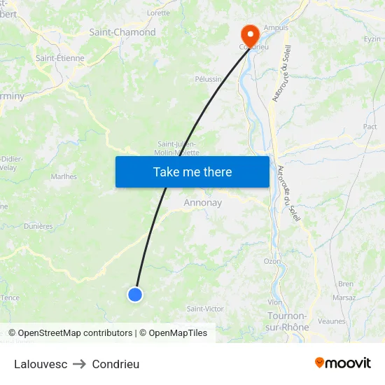 Lalouvesc to Condrieu map