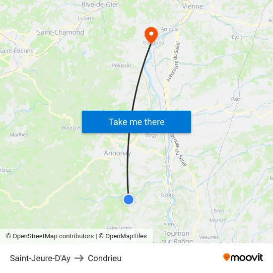 Saint-Jeure-D'Ay to Condrieu map