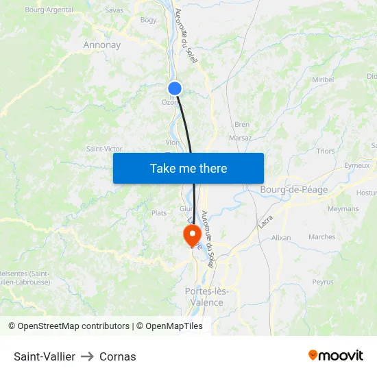 Saint-Vallier to Cornas map