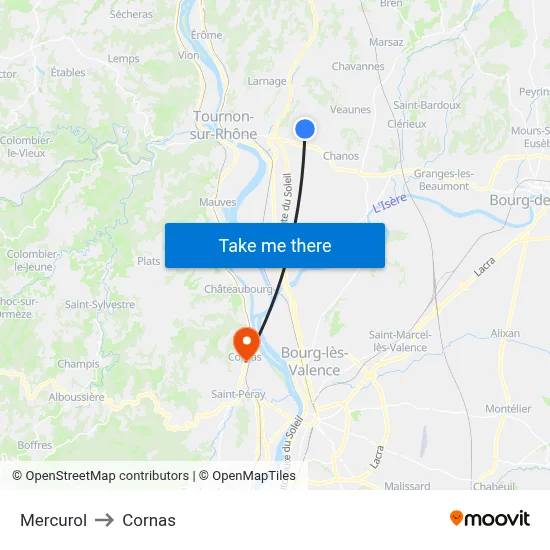 Mercurol to Cornas map