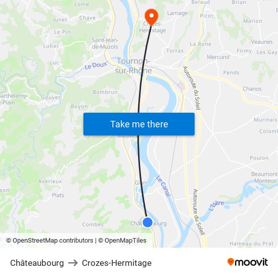 Châteaubourg to Crozes-Hermitage map