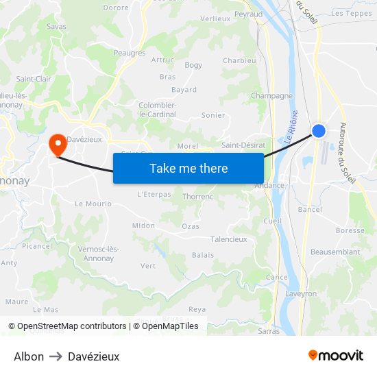 Albon to Davézieux map
