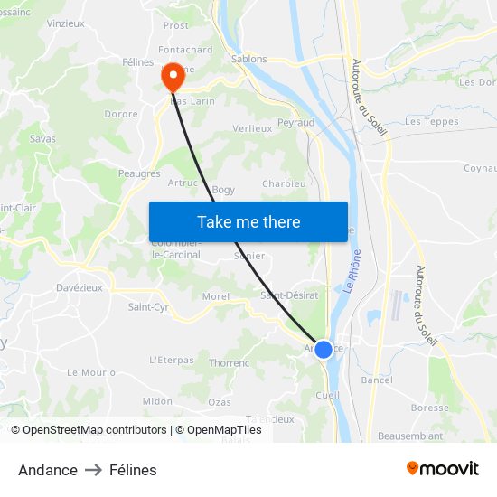 Andance to Félines map