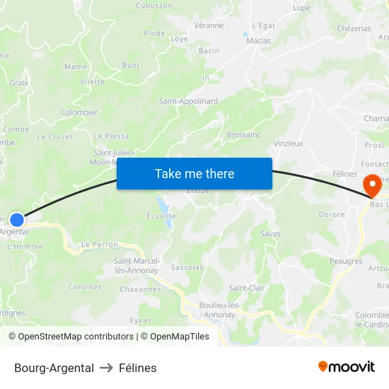 Bourg-Argental to Félines map