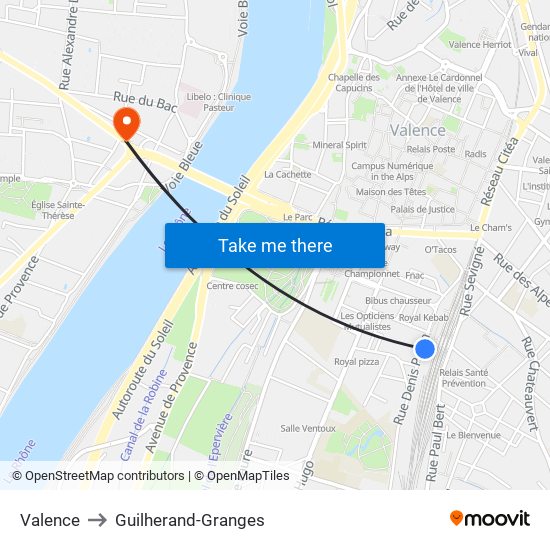 Valence to Guilherand-Granges map