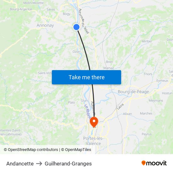 Andancette to Guilherand-Granges map