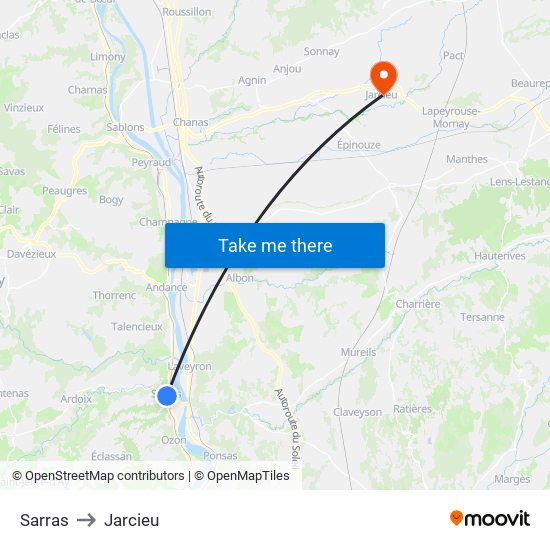 Sarras to Jarcieu map