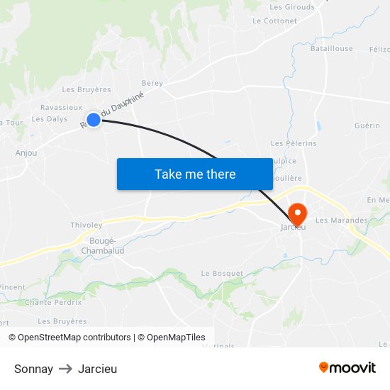 Sonnay to Jarcieu map
