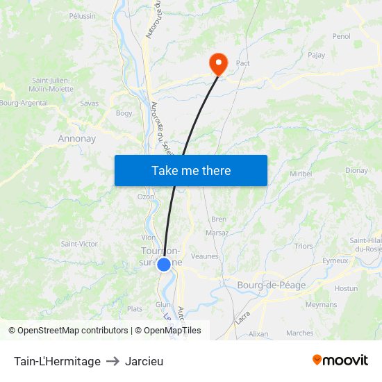 Tain-L'Hermitage to Jarcieu map