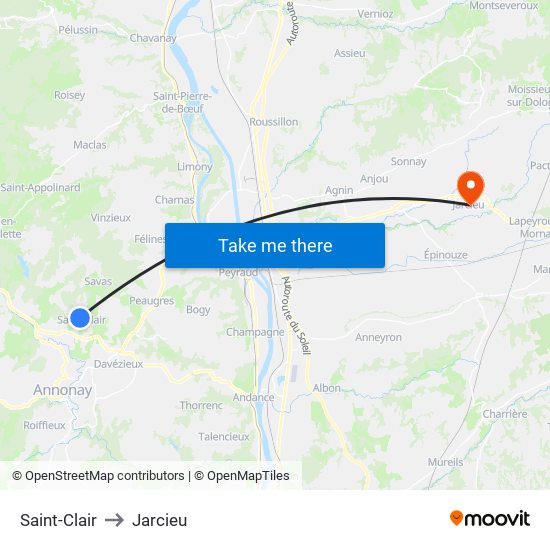 Saint-Clair to Jarcieu map