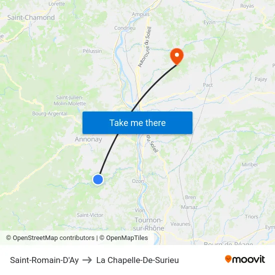Saint-Romain-D'Ay to La Chapelle-De-Surieu map
