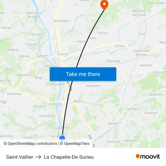 Saint-Vallier to La Chapelle-De-Surieu map