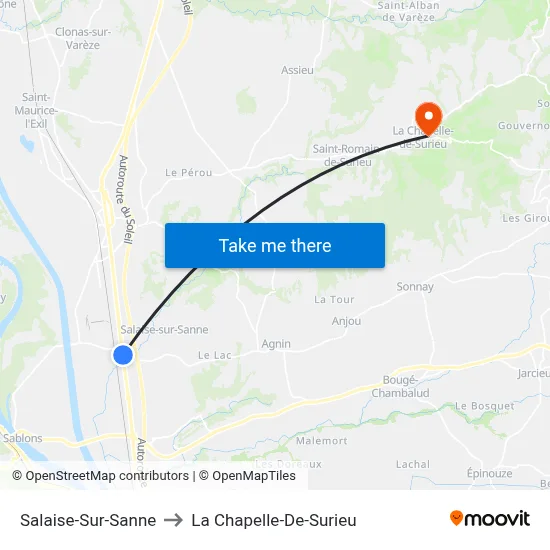 Salaise-Sur-Sanne to La Chapelle-De-Surieu map