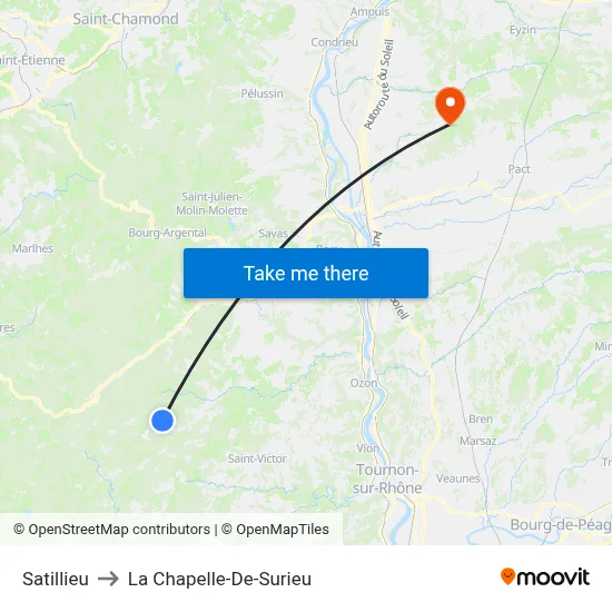 Satillieu to La Chapelle-De-Surieu map