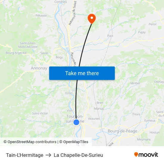 Tain-L'Hermitage to La Chapelle-De-Surieu map