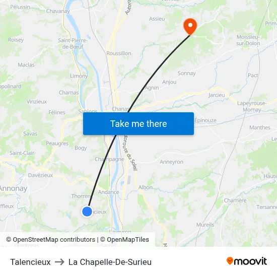 Talencieux to La Chapelle-De-Surieu map