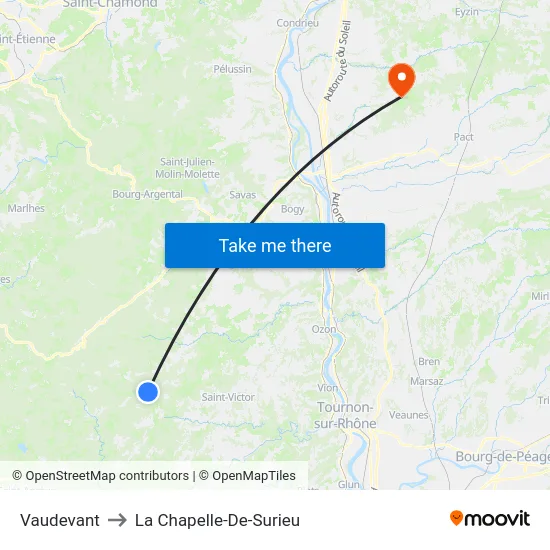 Vaudevant to La Chapelle-De-Surieu map