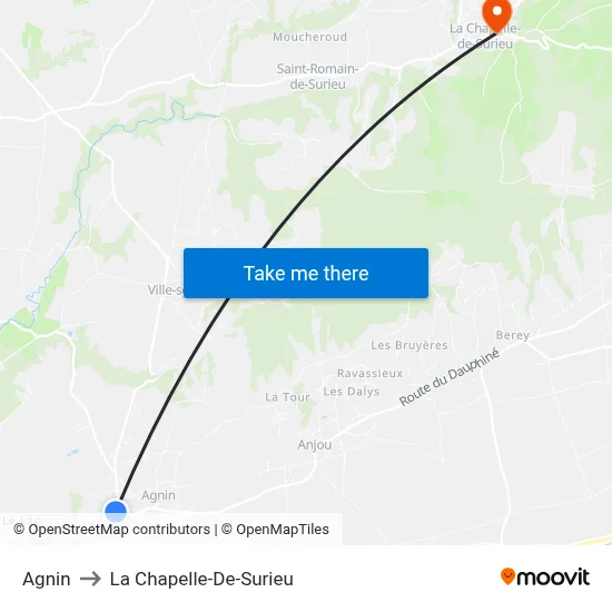 Agnin to La Chapelle-De-Surieu map