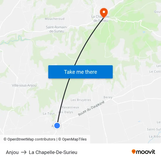 Anjou to La Chapelle-De-Surieu map