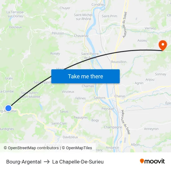 Bourg-Argental to La Chapelle-De-Surieu map