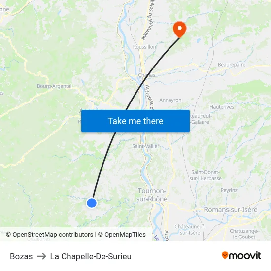 Bozas to La Chapelle-De-Surieu map