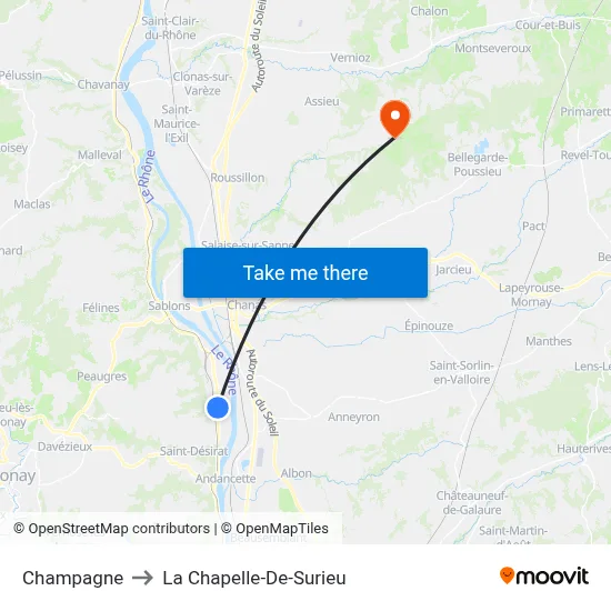 Champagne to La Chapelle-De-Surieu map
