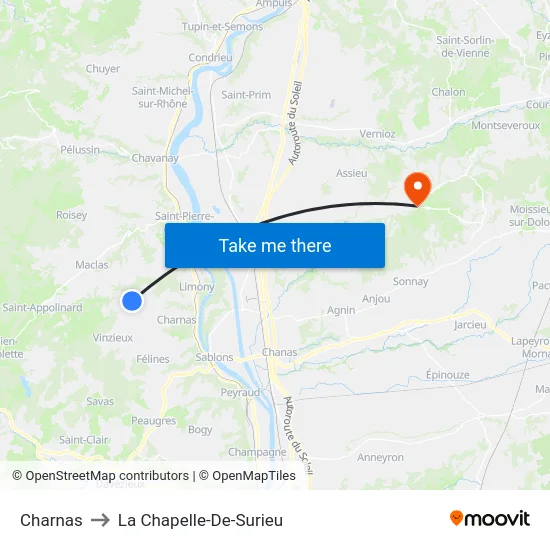 Charnas to La Chapelle-De-Surieu map